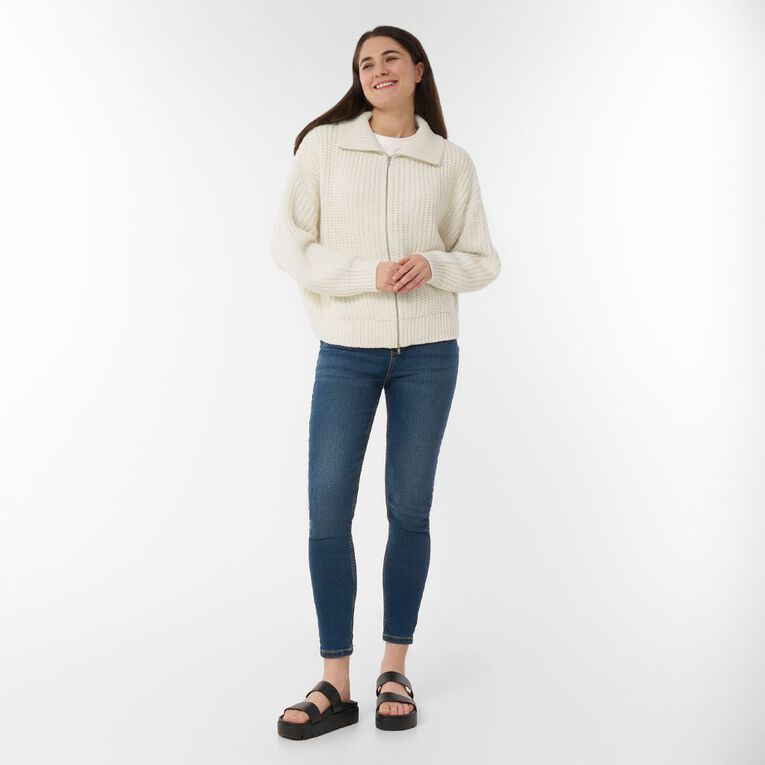 H&H Women's Zip Through Jumper, Cream, hi-res