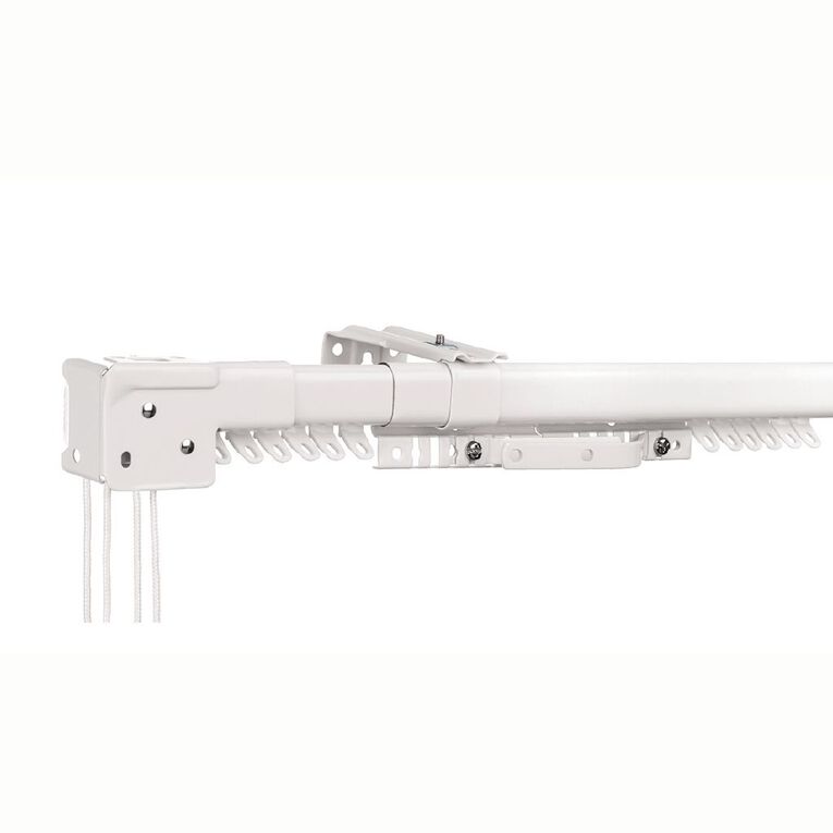 Living & Co Extendable Cord Drawn Curtain Track White 200-290cm, White, hi-res