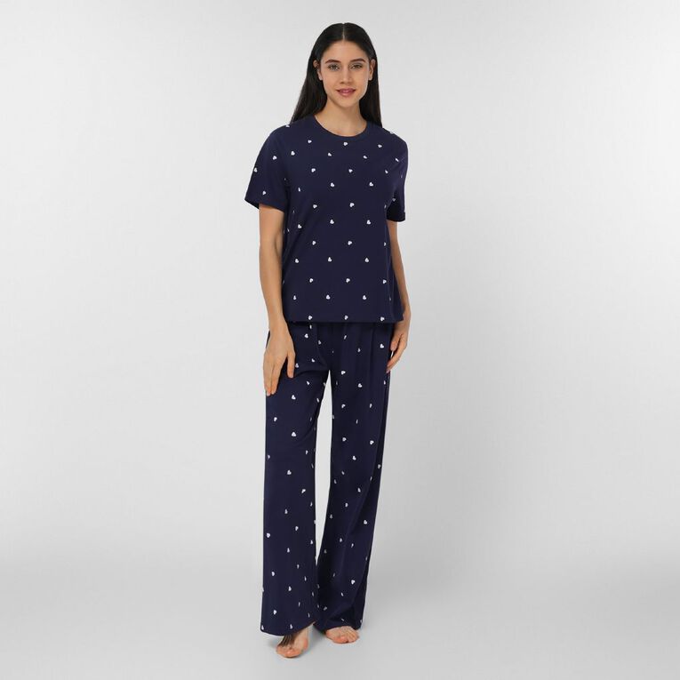 H&H Women's Tee and Pant Pyjama Set, Blue Dark, hi-res