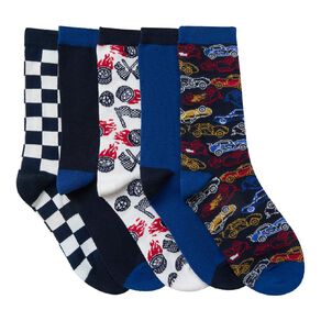 H&H Boys' Crew Jacquard Socks 5 Pack