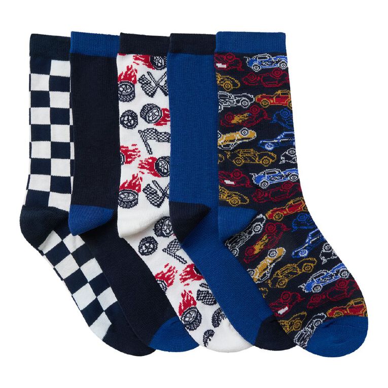 H&H Boys' Crew Jacquard Socks 5 Pack, Blue Dark, hi-res