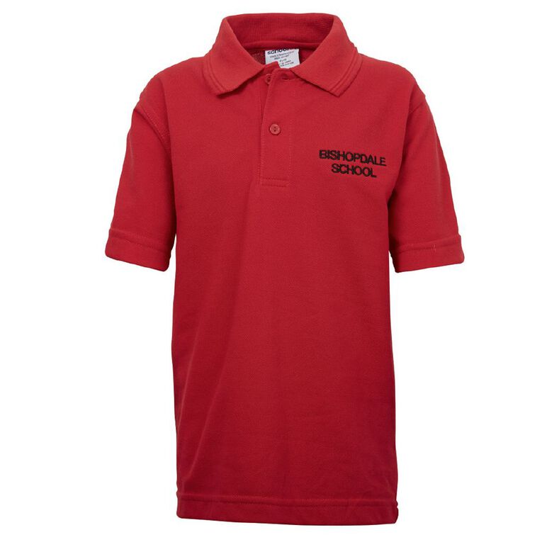 Schooltex Bishopdale Primary Short Sleeve Polo with Embroidery, Red Mid, hi-res