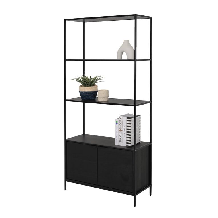 Living & Co Otto Bookshelf with Storage Black, , hi-res