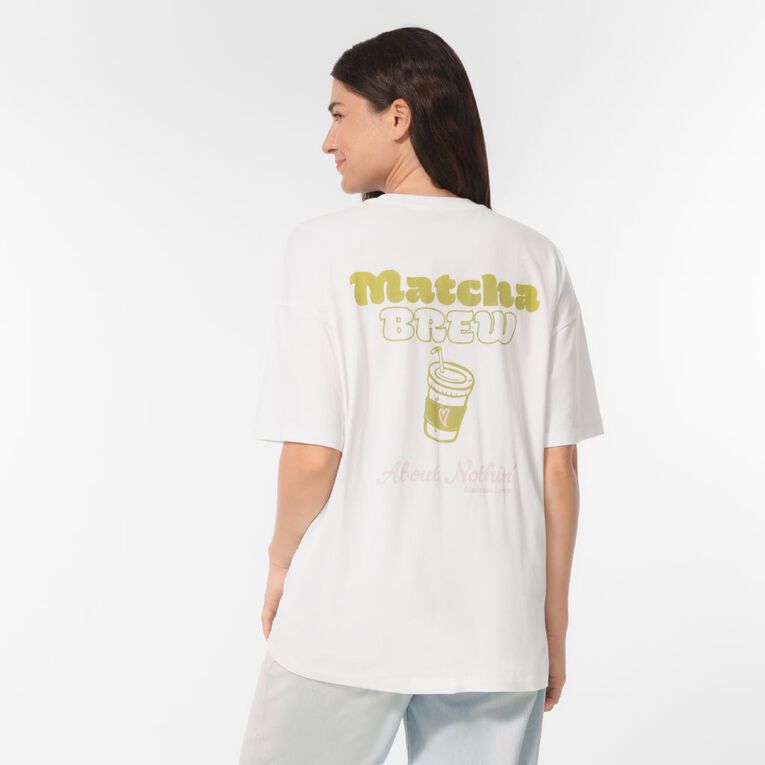 H&H Women's Short Sleeve Boyfriend Graphic Tee, White MATCHA, hi-res