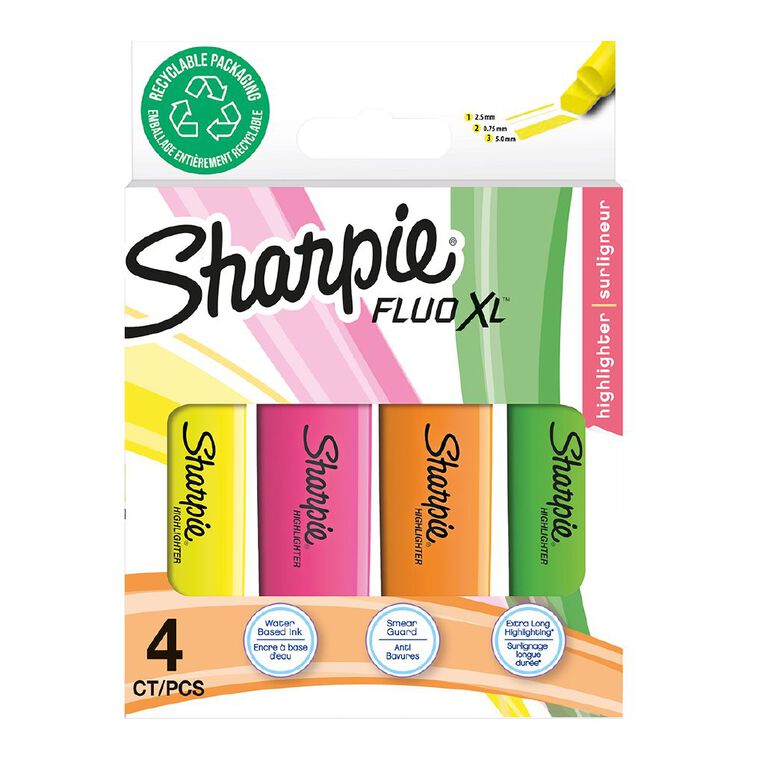 Sharpie Fluo XL Highlighter Assorted 4 Pack, , hi-res