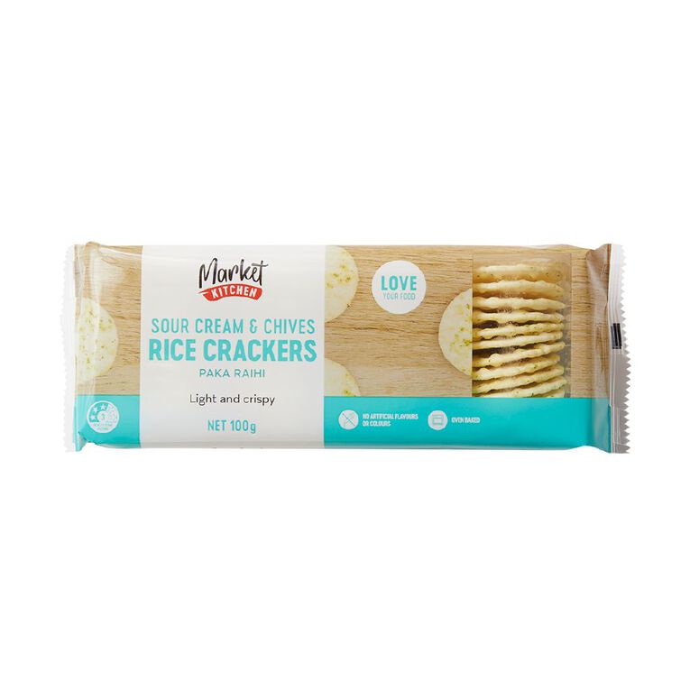 Market Kitchen Sour Cream and Chives Rice Crackers 100g, , hi-res