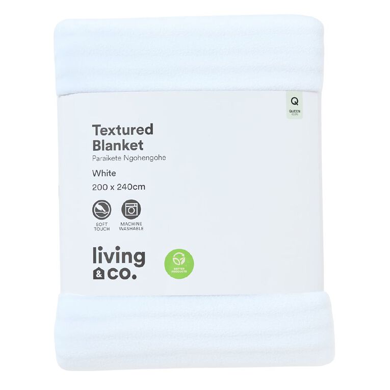 Living & Co Ultra Soft Textured Blanket White Queen, White, hi-res