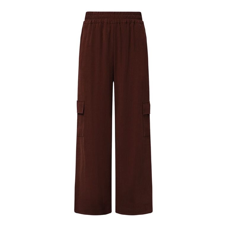 H&H Women's Twill Wide Leg Relaxed Cargo Pants, Brown Dark SPOTS, hi-res