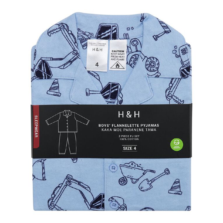 H&H Boys' Flanelette Button Up Pyjama Set, Blue Light, hi-res