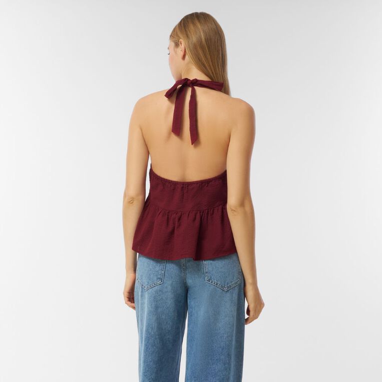 H&H Women's Tie Frill Halter Top, Red Dark, hi-res