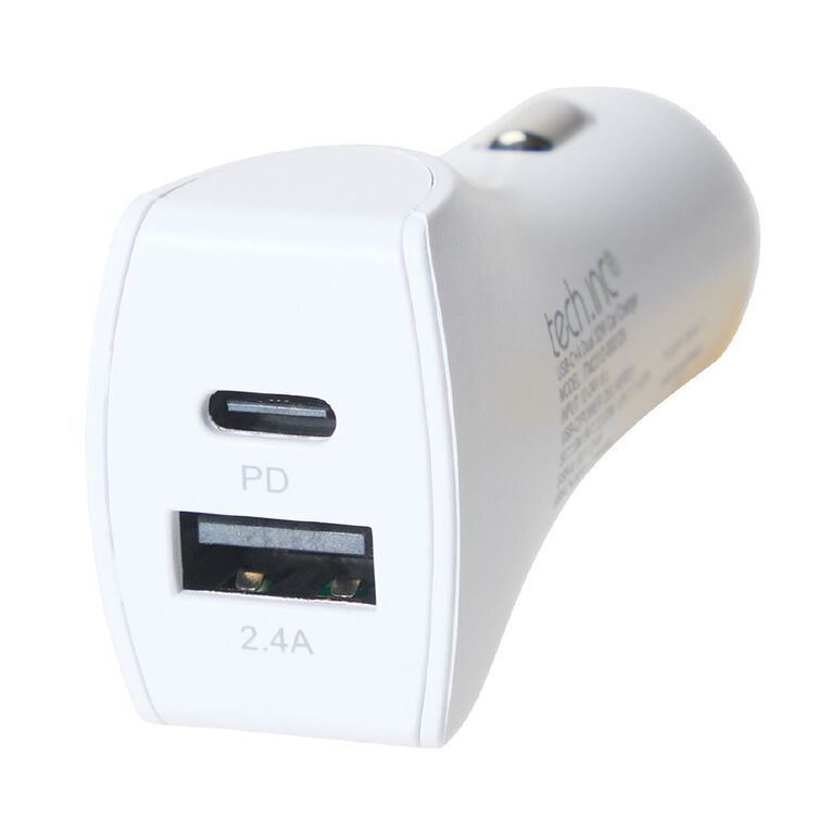 Tech.Inc USB-C + A 32W PD Dual Car Charger White, , hi-res