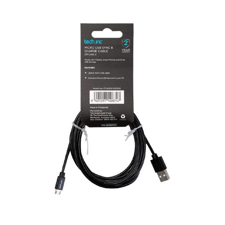 Tech.Inc Micro USB Cable 2m Black, , hi-res