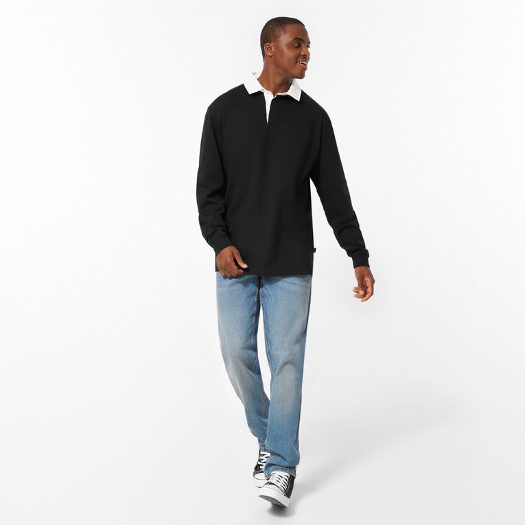 H&H Men's Plain Rugby Polo, Black, hi-res