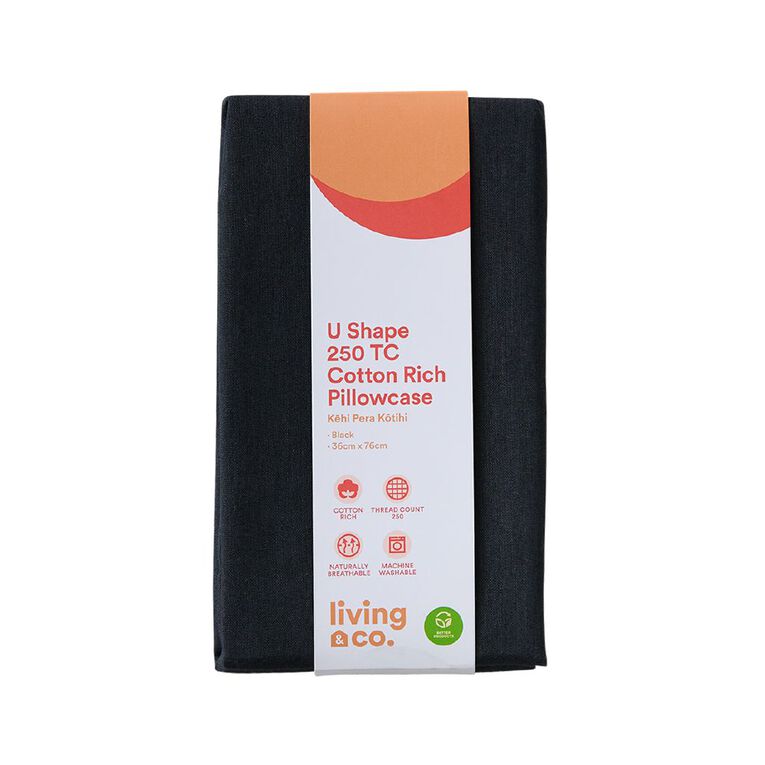 Living & Co Pillowcase U-Shape 250TC Black, , hi-res