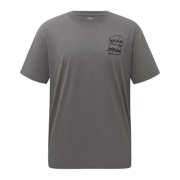 H&H Men's Relaxed Fit Graphic Tee, Grey Dark Fist, hi-res
