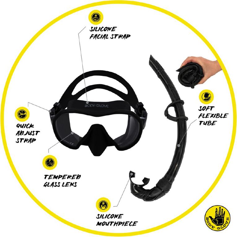 Body Glove Adults Travel Snorkel set Black, , hi-res