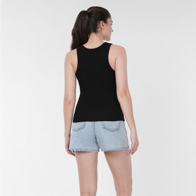 H&H Women's Rib Racer Back Tank, Black, hi-res