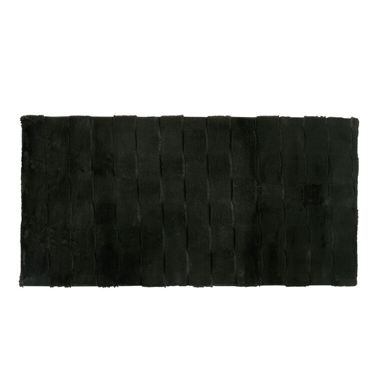 Living & Co Rug Faux Fur Grid Green Dark 70 x 140cm, , hi-res