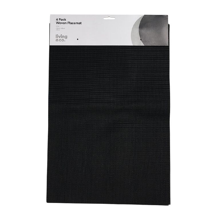 Living & Co Woven Placemat Black 30cm x 40cm Black 4 Pack, , hi-res