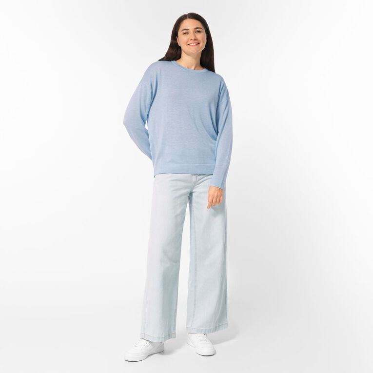 H&H Women's Merino Blend Crew Neck Knit, Blue Light, hi-res