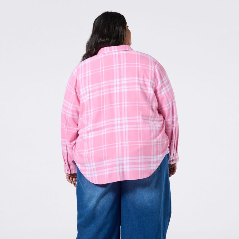 H&H Plus Women's Long Sleeve Flannel Shirt, Pink Light, hi-res