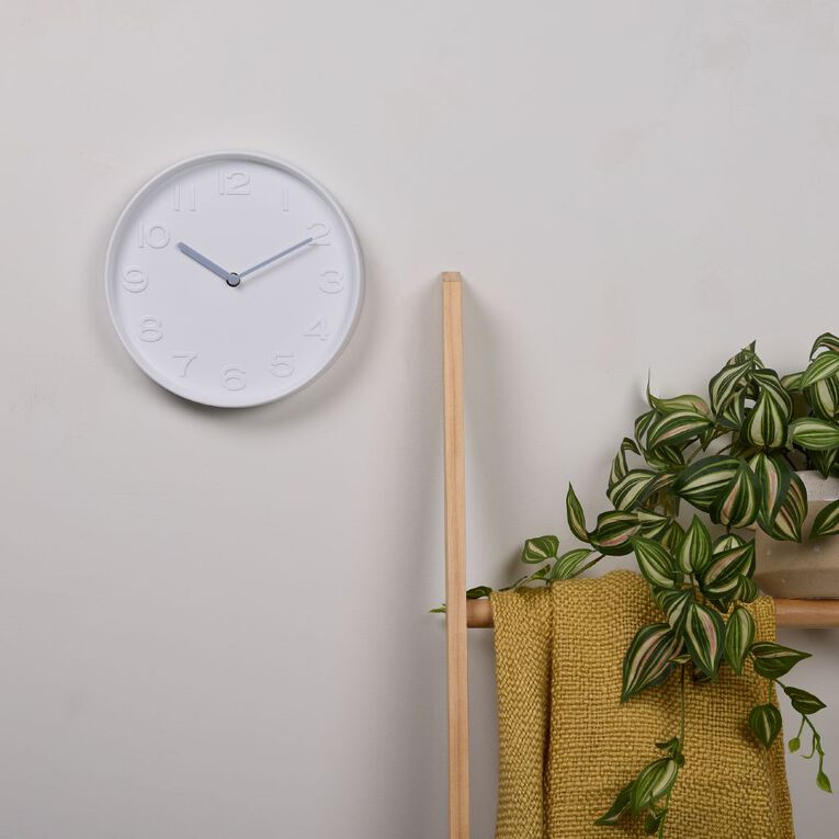 Living & Co Minimalist Wall Clock White 25cm, , hi-res