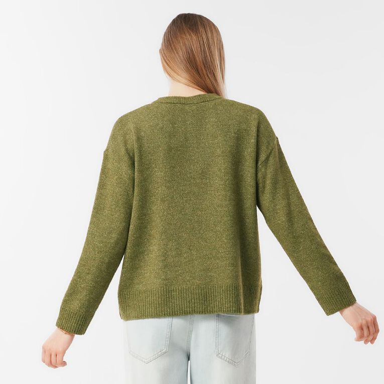 H&H Women's Cosy Oversized Crew Cardigan, Green, hi-res