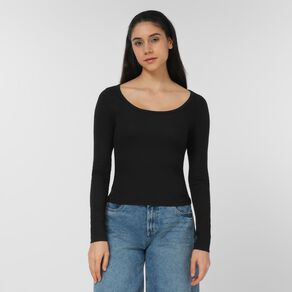 H&H Women's Long Sleeve Scoop Neck Rib Top