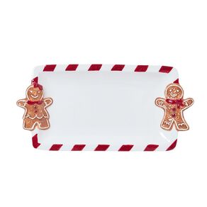 Wonderland Home Candy Cane Gingerbread Man Platter Red/White 26cm