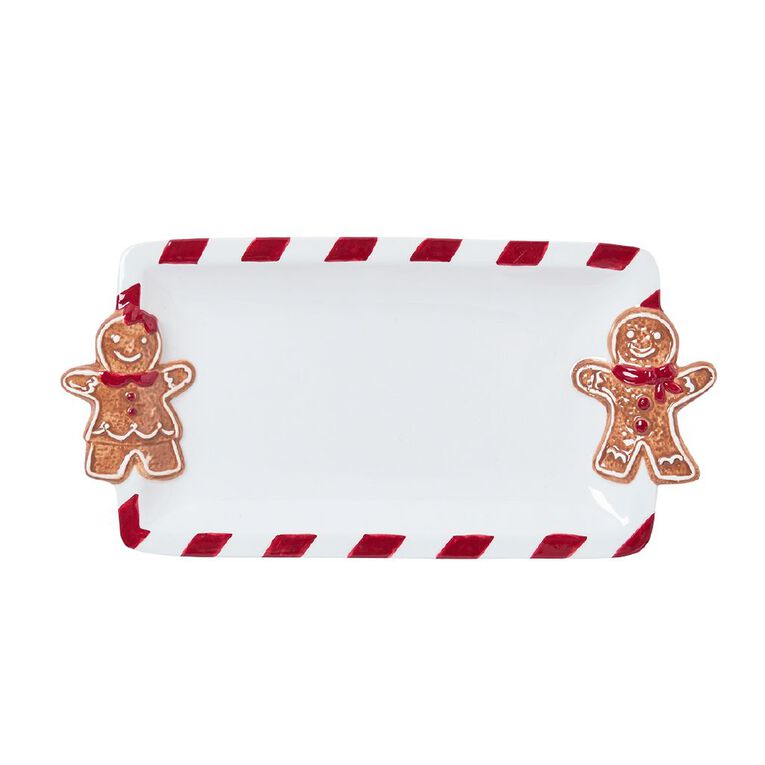 Wonderland Home Candy Cane Gingerbread Man Platter Red/White 26cm, , hi-res