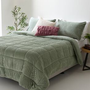Living & Co 3 Piece Comforter Jacquard Ribbed Green Queen