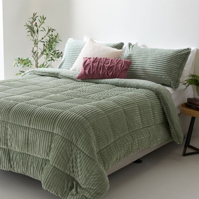 Living & Co 3 Piece Comforter Jacquard Ribbed Green Queen, , hi-res