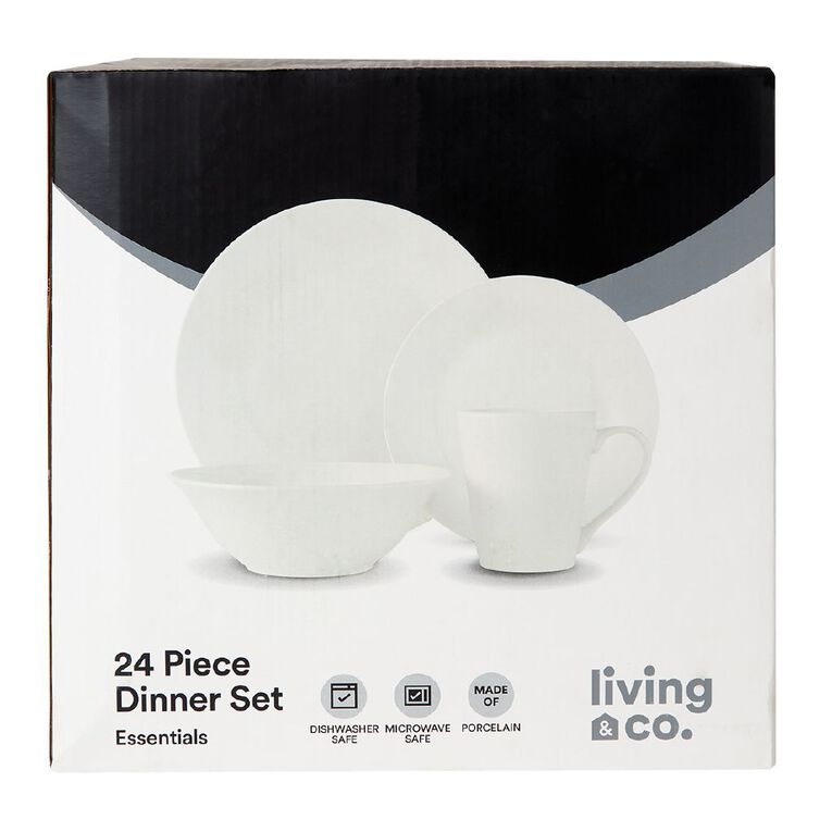 Living & Co Essentials Dinner Set White 24 Piece White The Warehouse