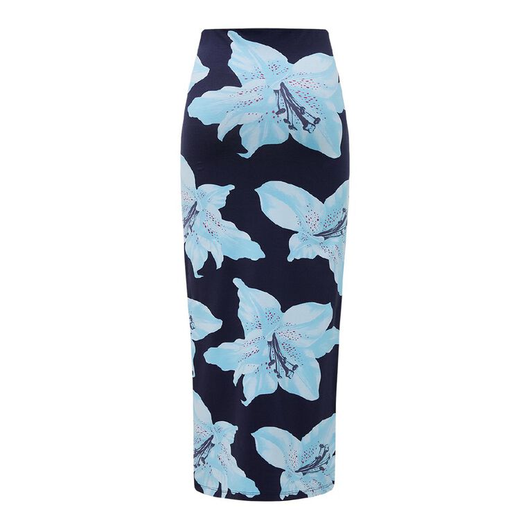 H&H Women's Contour Printed Maxi Skirt, Blue Dark, hi-res