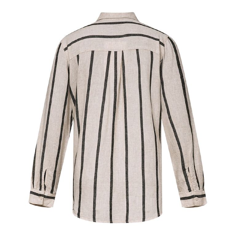 H&H Women's Long Sleeve Essential Linen Blend Stripe Shirt, , hi-res