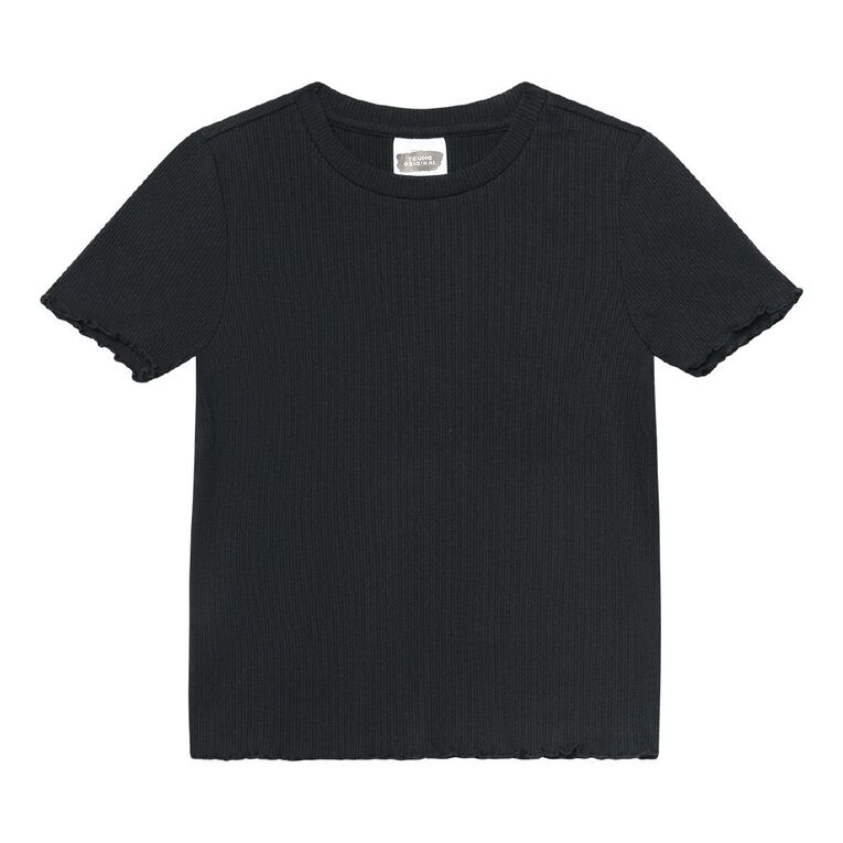 Young Original Short Sleeve Rib Top, Black, hi-res