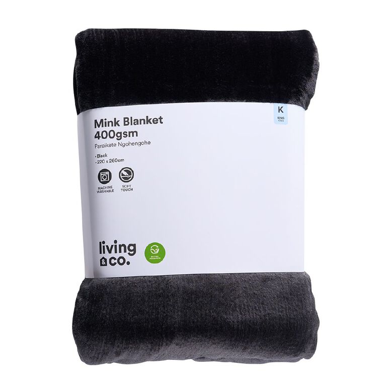 Living & Co 400gsm Mink Feel Blanket Black King, , hi-res