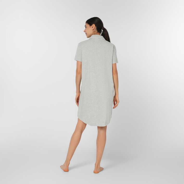 H&H Women's Knit Button Front Nightie, Grey Marle, hi-res