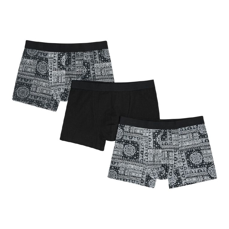 H&H Men's Printed Trunk 3 Pack, White/Black, hi-res