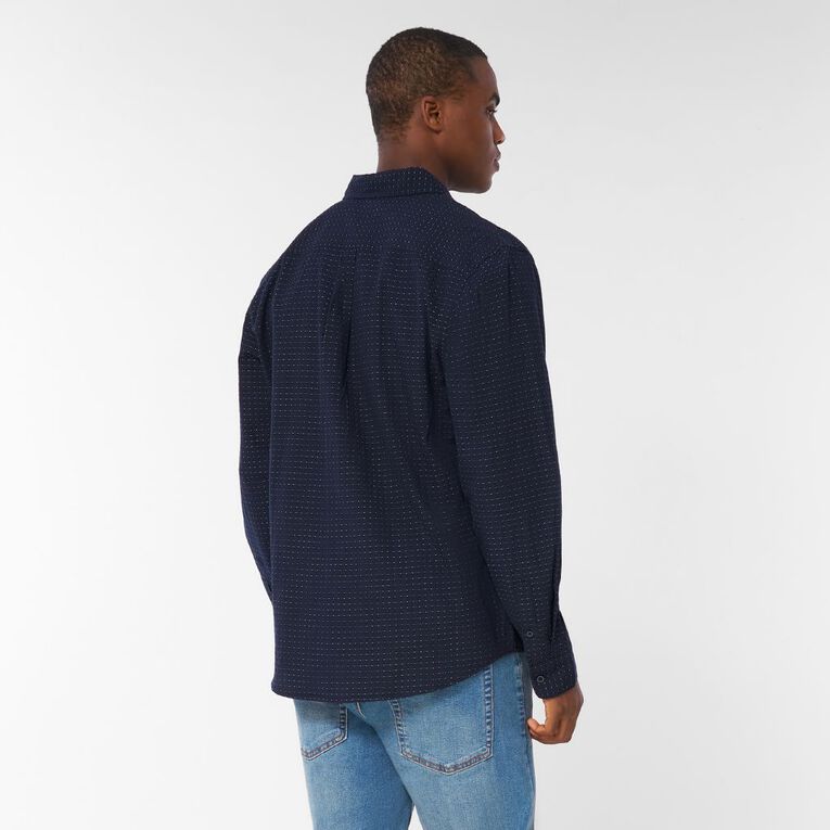 H&H Men's Long Sleeve Dobby Shirt, Blue Dark, hi-res