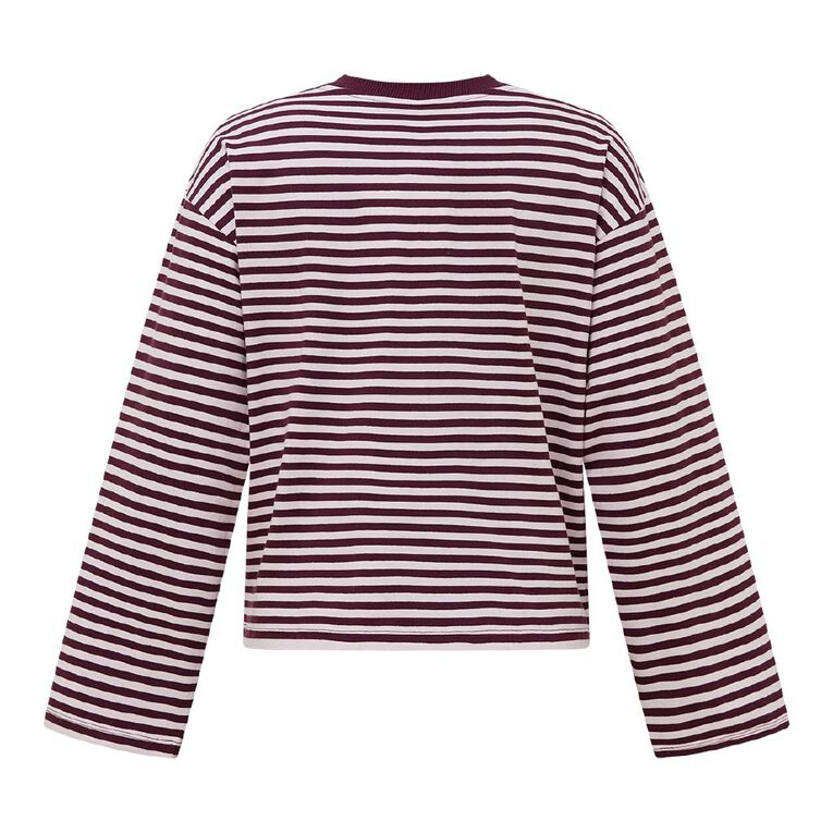 H&H Women's Long Sleeve Boxy Stripe Crew Neck Tee, Pink Light, hi-res