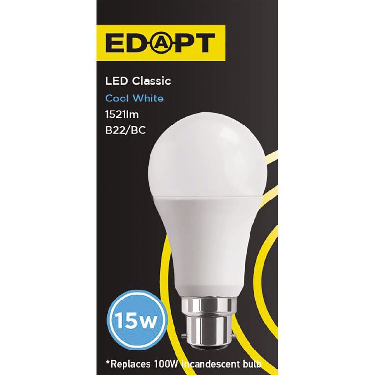 Edapt LED B22 Classic Light Bulb 15W Cool White, , hi-res