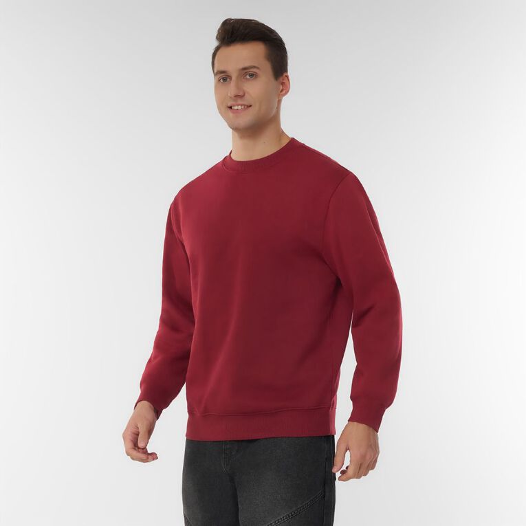 H&H Men's Plain Crew Sweatshirt, Red Dark, hi-res