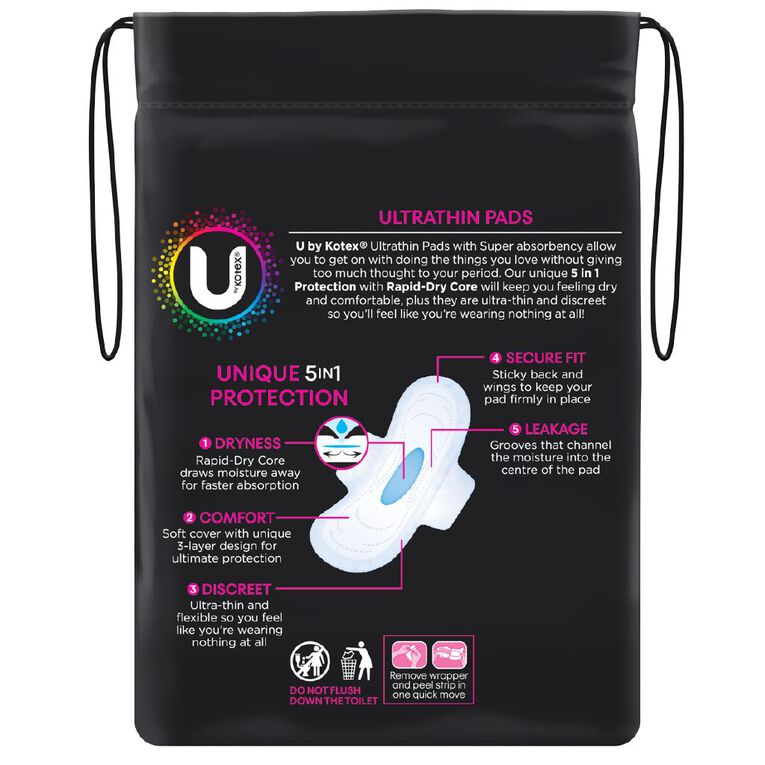 U By Kotex Ultra-thin Super Wings Pads 12 Pack, , hi-res