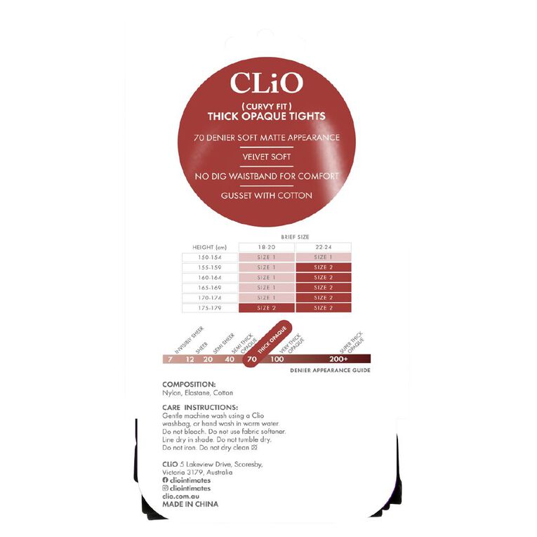 Clio Women's Curvy 70D Tights 1 Pair, Black, hi-res