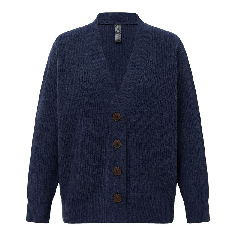 H&H Women's Rib Knit Long Cardigan, Blue Dark, hi-res
