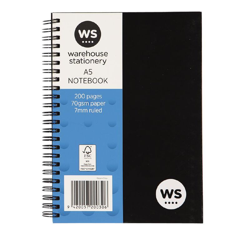 WS Notebook Wiro 200 Pages Hard Back Black A5, , hi-res