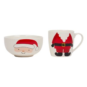 Wonderland Home Santa Breakfast Mug & Bowl Set Red