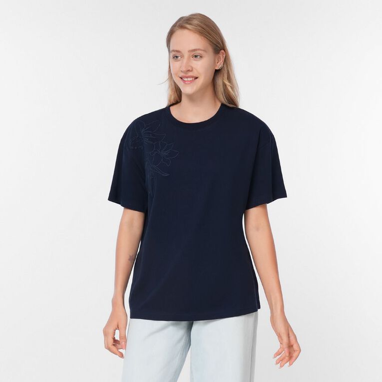 H&H Women's Embellished Relaxed Fit Tee, Navy, hi-res
