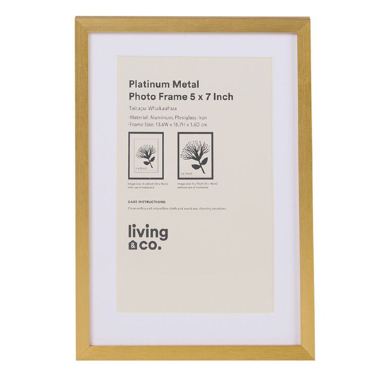 Living & Co Platinum Metal Photo Frame Gold 5in x 7in, , hi-res